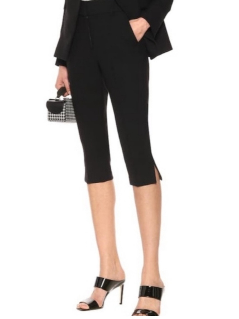 Veronica Beard Black Cropped Ankle Pants with Side Slits